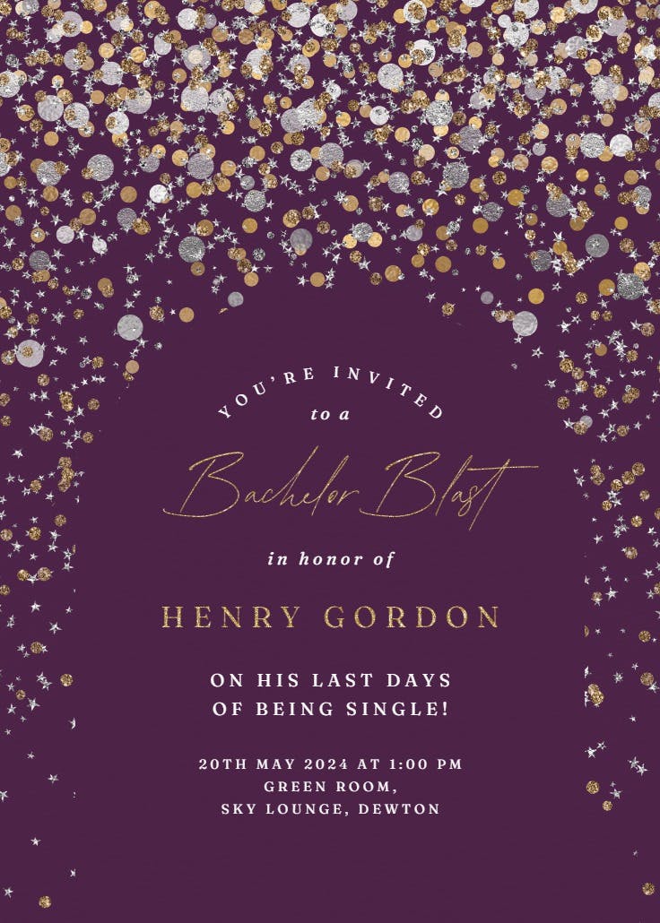 Metallic confetti - bachelor party invitation